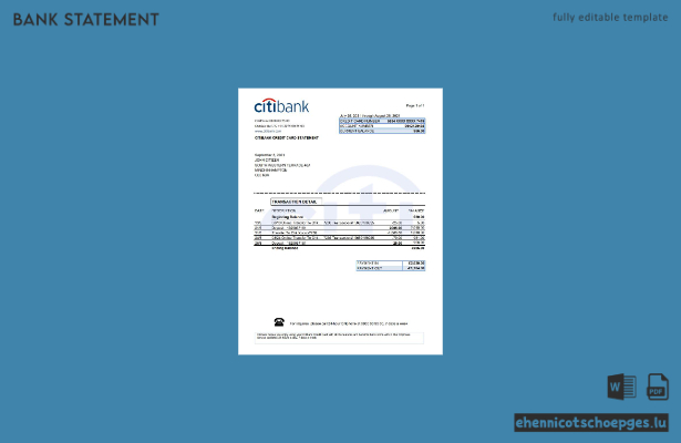 Beispiel eines Kontoauszugs der Citibank (Vereinigtes Königreich) im Excel-Format (Vorschau)